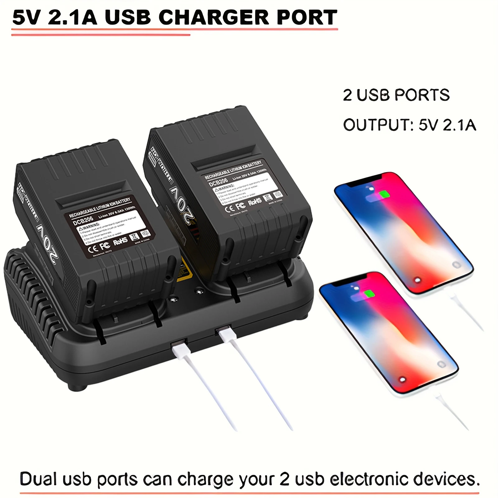 DCB102 3A Fast Dual Charger For Dewalt DCB201 DCB204 DCB207 DCB122 DCB124 DCB127 For 12V 20V Lithium Battery - view 3
