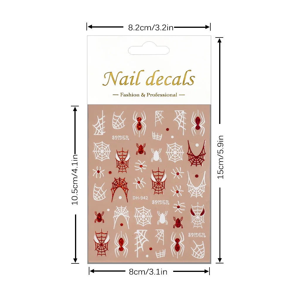 1/5PCS 빨간색 흰색 거미줄 네일 스티커 다크 스타일 네일 아트 장식 스티커 DIY 매니큐어 자기 접착제 장식 데칼
