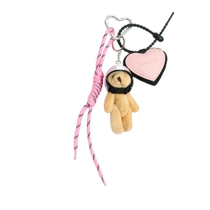 Niedlicher Helm-Bären-Anhänger, DIY Persönlicher Auto-Schlüsselanhänger, Dekorativer Charm, Gewebtes Seil zum Aufhängen, Handy-Schlüsselring, Taschenzubehör – Detail 5