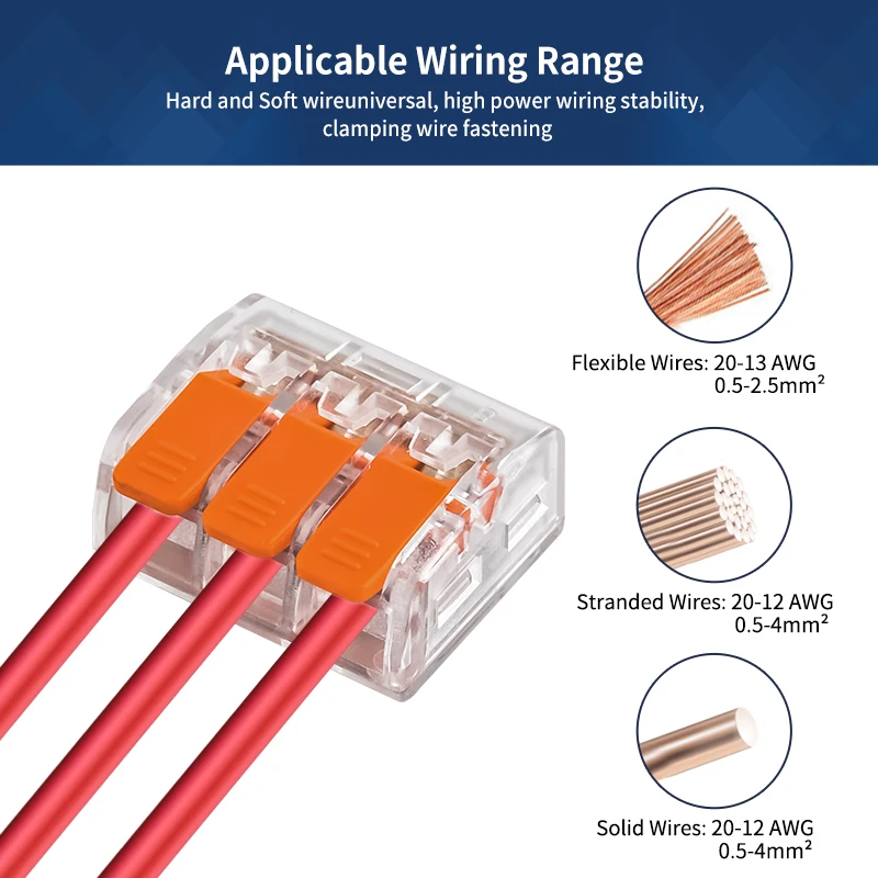 20Pcs Orange Fast Lever Wire Connector Electrical Splicing Compact Household 2 3 Ports Home Tiny Lighting Terminal Blocks