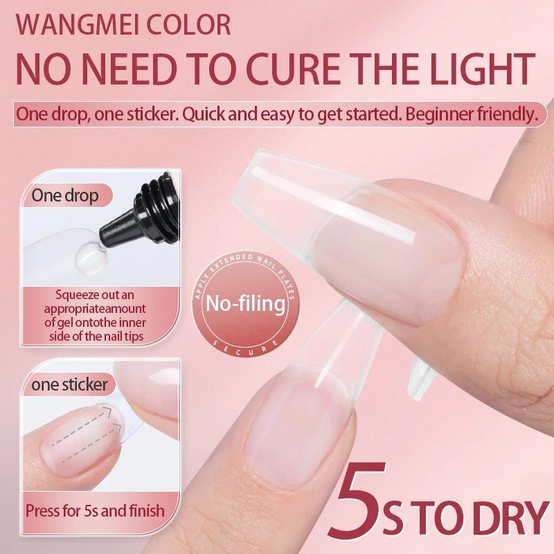 WANGMEI COLOR Nieuwe supersterke nagellijm voor pers op nagels Geen UV/Led-lamp nodig, sneldrogend 5s, snel uithardend, langdurig