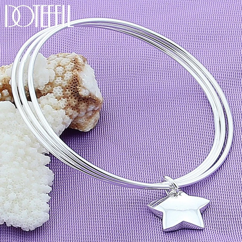 DOTEFFIL 925 Sterling Silver Three Circle Star Bangle Bracelet For Woman Wedding Engagement Fashion Charm Party Jewelry