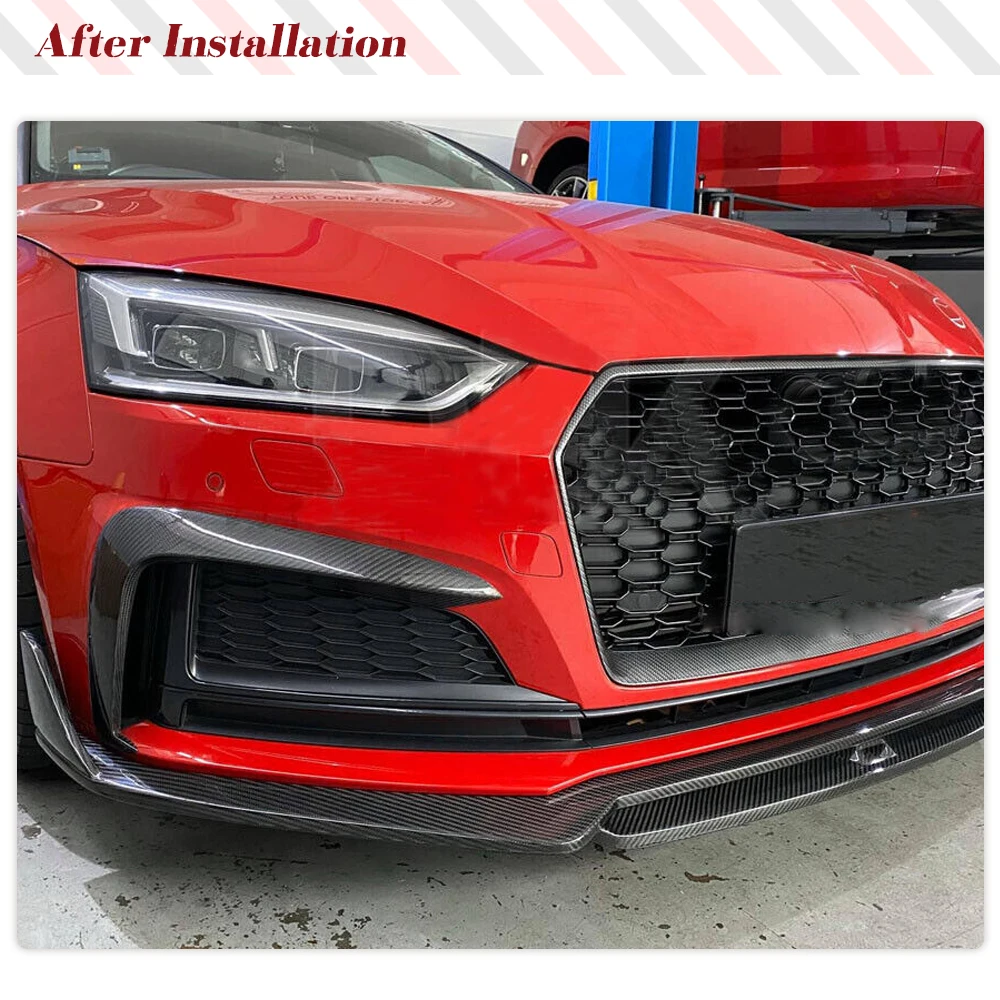 Carbon Fiber Car Fog Lamp Splitters Eyebrows Eyelid Cover Canards For Audi A5 S5 2017-2020 FRP Front Bumper Real Carbon Fiber