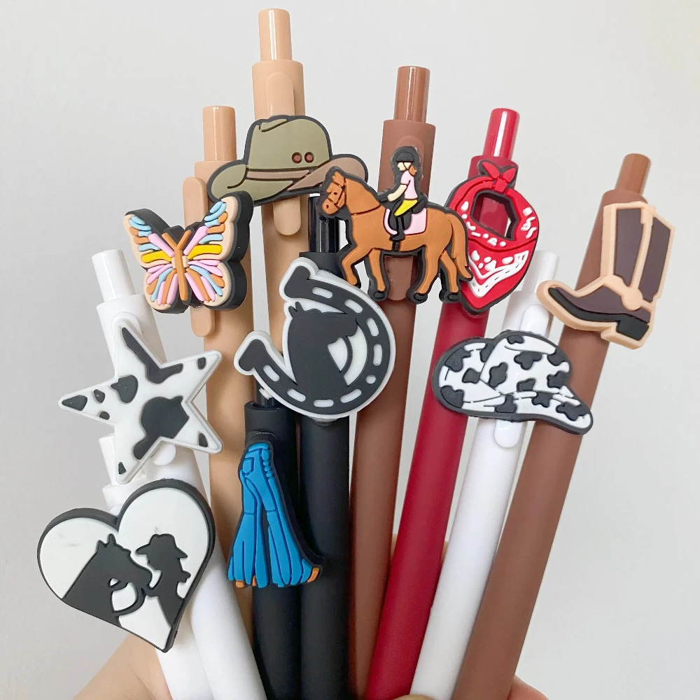 10Pcs Western Retractable Gel Pens Fine Point 0.5mm Black Ink for School Office Cowgirl Gifts