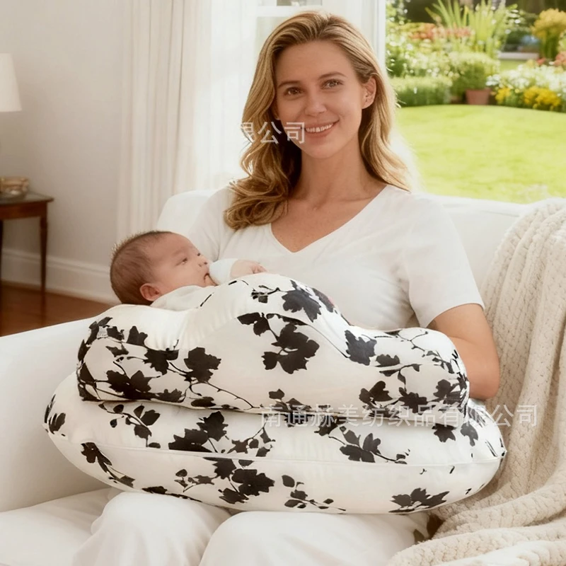 وسادة أمومة مطبوعة من القطن، وسادة رضاعة متعددة الوظائف قابلة للطي للحمل والقراءة ودعم الطفل، مريحة وناعمة #1