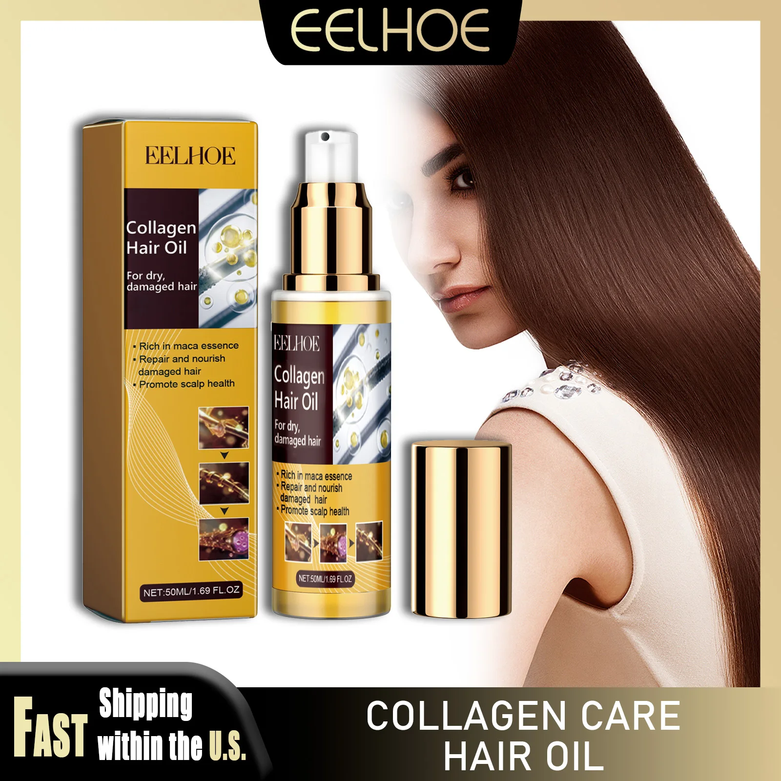 

EELHOE Коллагеновое масло для волос Питает Укрепляет пряди волос Восстанавливает вьющиеся поврежденные увлажняющие Уменьшает разрезные концы Уход за волосами