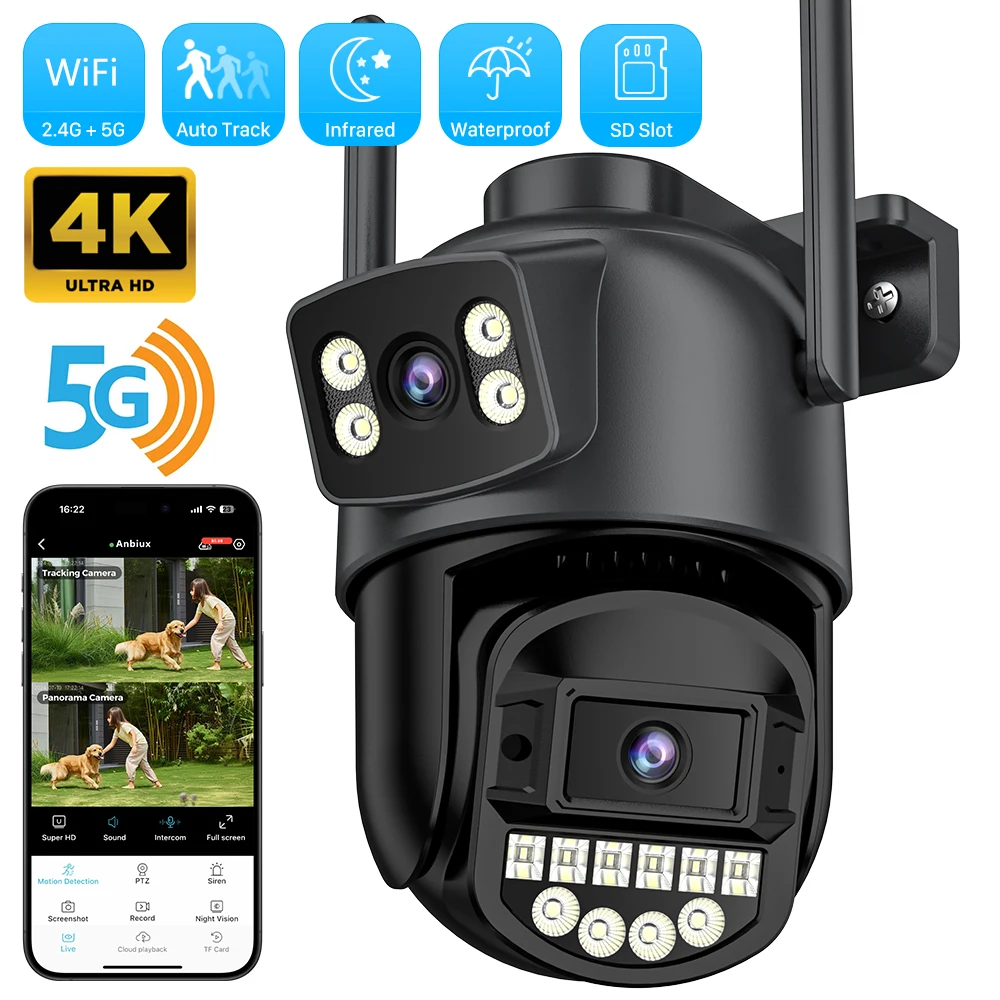 5K 10MP HD Wifi PTZ kamera açık 8MP çift Lens çift ekran AI otomatik izleme IP kamera CCTV ses Video gözetim P2P O-KAM