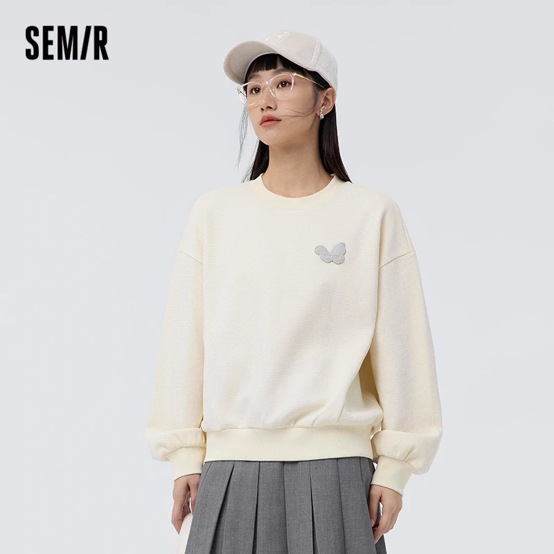 

Semir Sweatshirt Women Waffle Oversize Simple Versatile 2023 Spring New Butterfly Bottom Hoodies