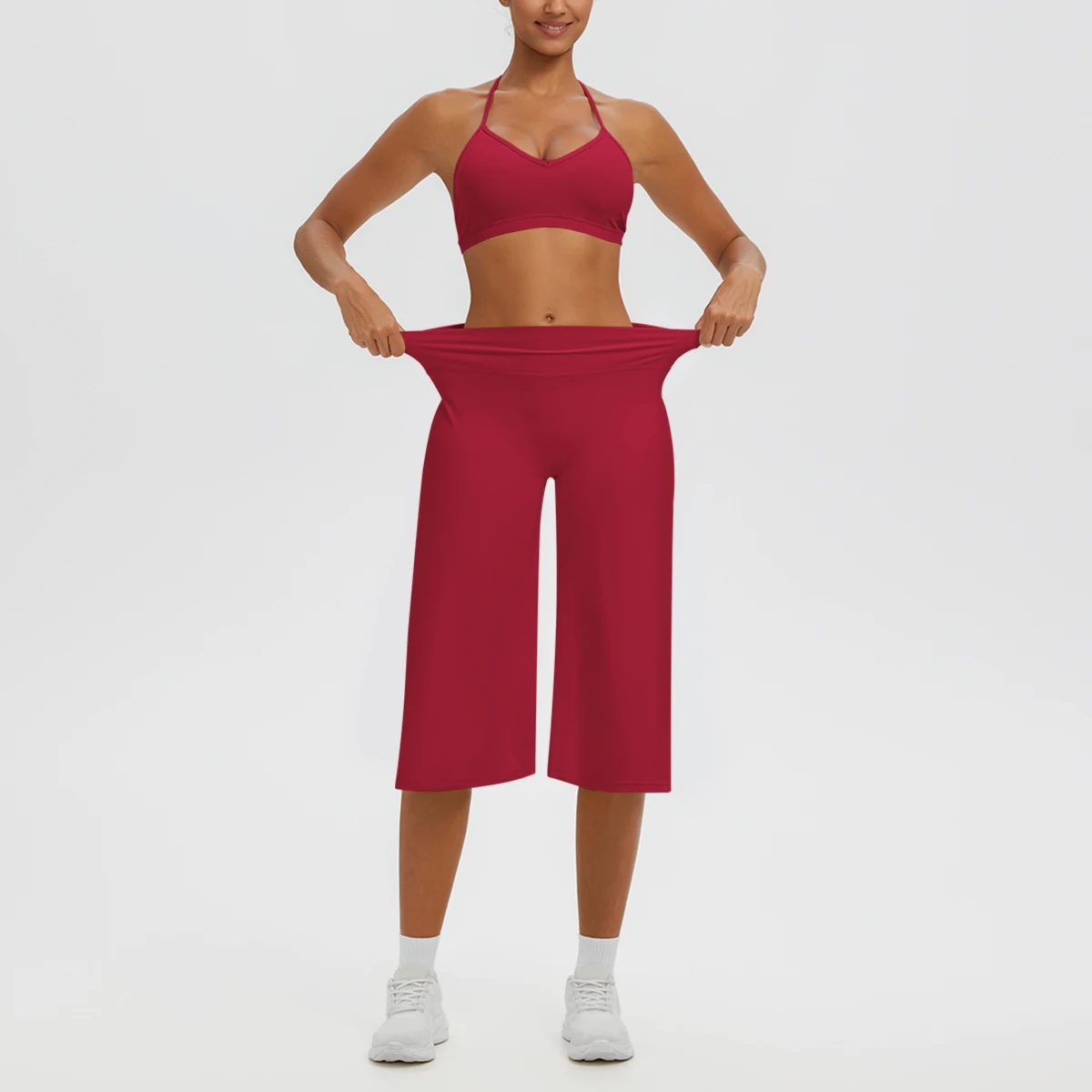 2PCS/set Woman Yoga Gym Clothing Solid Color Backless Yoga Bra Fitness Sports Loose Capri Pants Yoga Suit Customizable Logo view 5