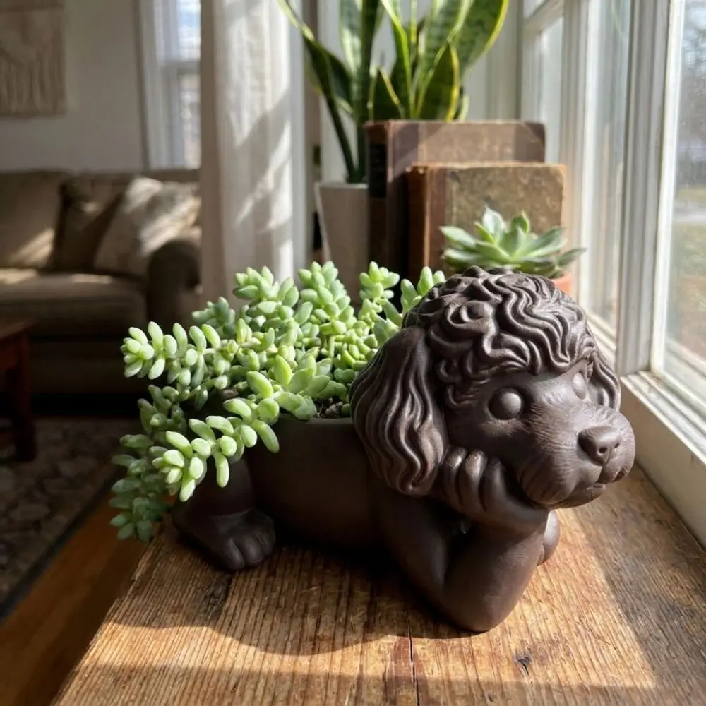 3D Printed Dog Shape Storage Ornament Multi-functional Plastic Curly Puppy Succulent Planter Animal Shaped Minimalist
