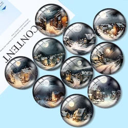 Watercolor Winter Night 10pcs 12mm/18mm/20mm/25mm Round photo glass cabochon flat back Making findings for bracelets