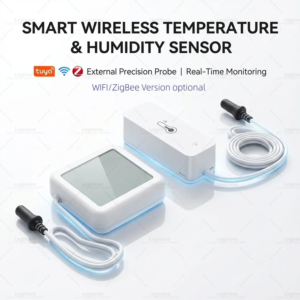 

Датчик температуры и влажности Tuya Wi-Fi Zigbee с внешним зондом, цифровой ЖК-экран, работающий с Smart Life Google Assistant