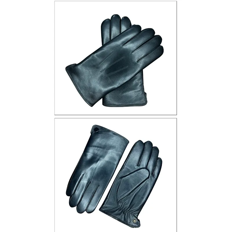 Europe, America and Russia Men's Winter Warm Sheepskin Fur Integrated Liner Leather Gloves Cross-border