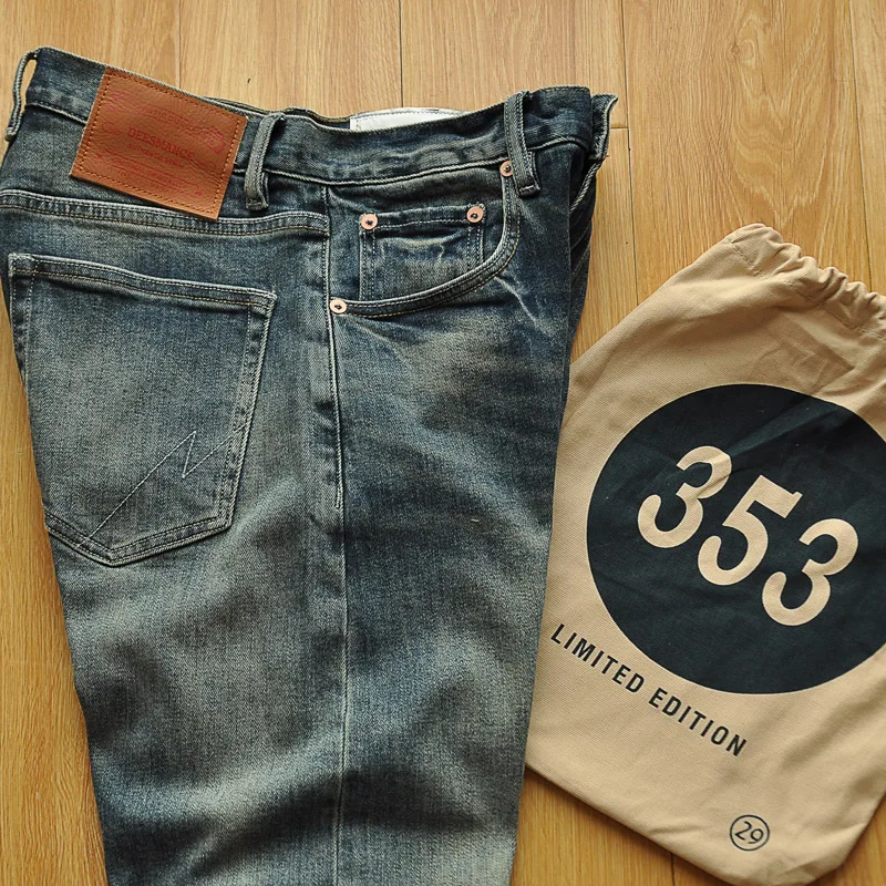 

Slim Fit Cotton Denim Jeans Youth Style Casual Long Pants American Retro Style Elastic Waist Small Straight Leg Jeans