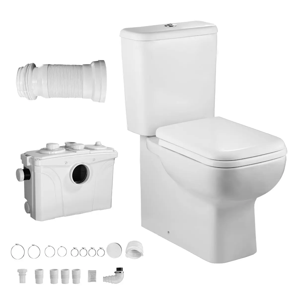 

Унитаз-макератор 700 Вт с системой вертикального слива для подвала, комфортный, квадратный 17 дюймов, с двойным смывом, бачок и насос Five, на заказ