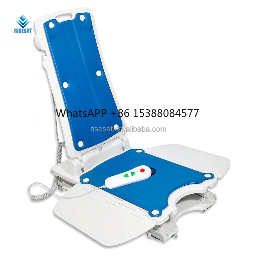 

Electric Bath Lift Chair Blue Cover Comfort Battery Powered Wide Bathtub Lifting for Elderly RS-BM3-1