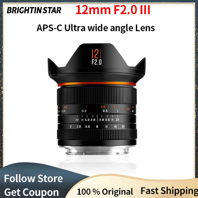 Brightin Star MF 12mm F2.0 III APS-C عدسة كاميرات بفتحة واسعة للغاية لهاتف Sony E Nikon Z Canon RF Fuji XF M4/3