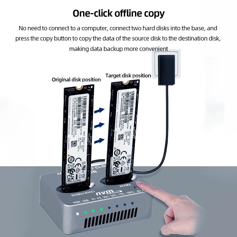 

Dual-Bay M.2 NVME Clone Docking Station Gen2X 20Gbps M.2 SSD Enclosure USB3.2 Type C External Hard Disk Box for M2 SSD M Key SSD