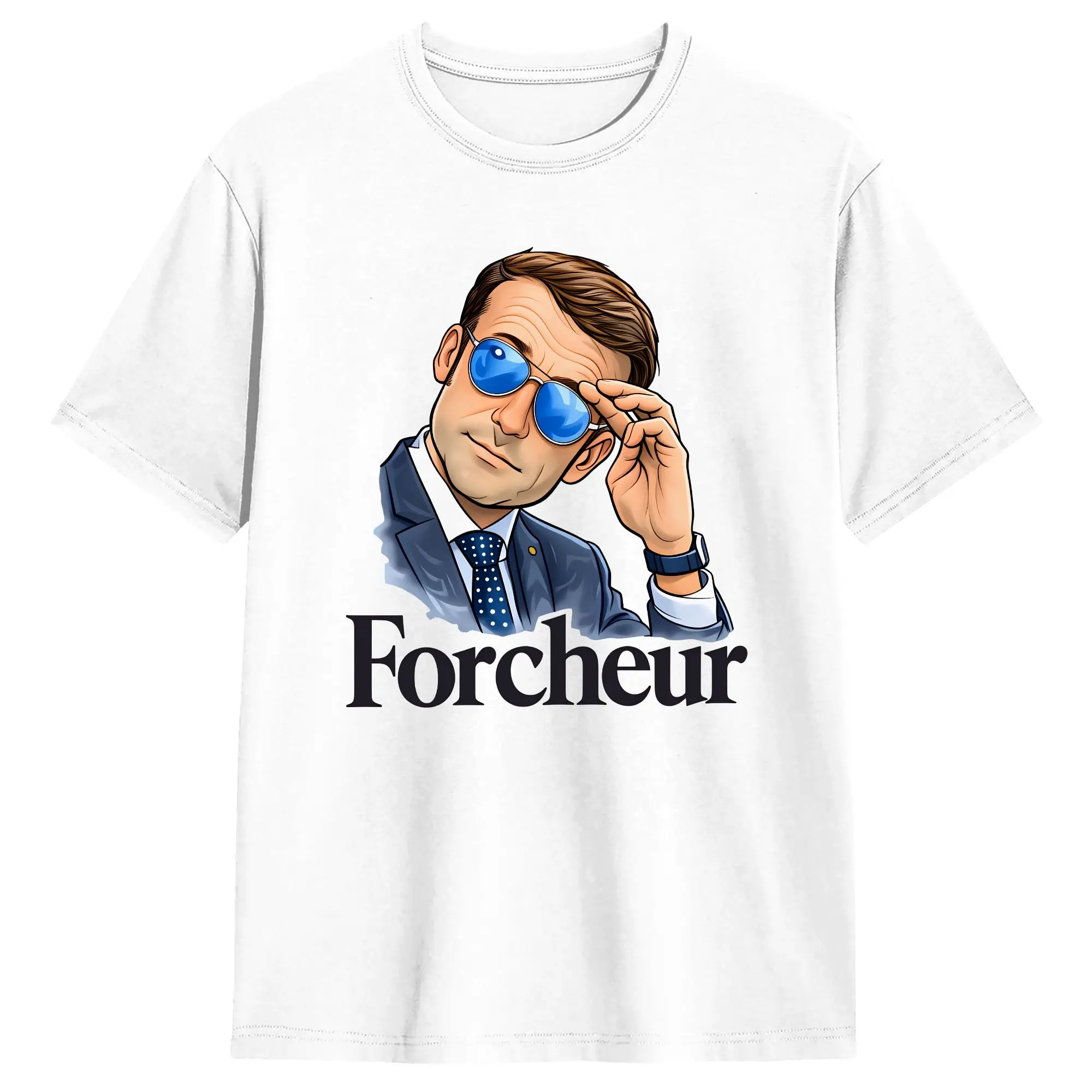 For Sure Emmanuel Macron Glasses Cotton T Shirt For Men Beach  Classic T-Shirts Trendy Cool Tees Big Size Casual Clothes