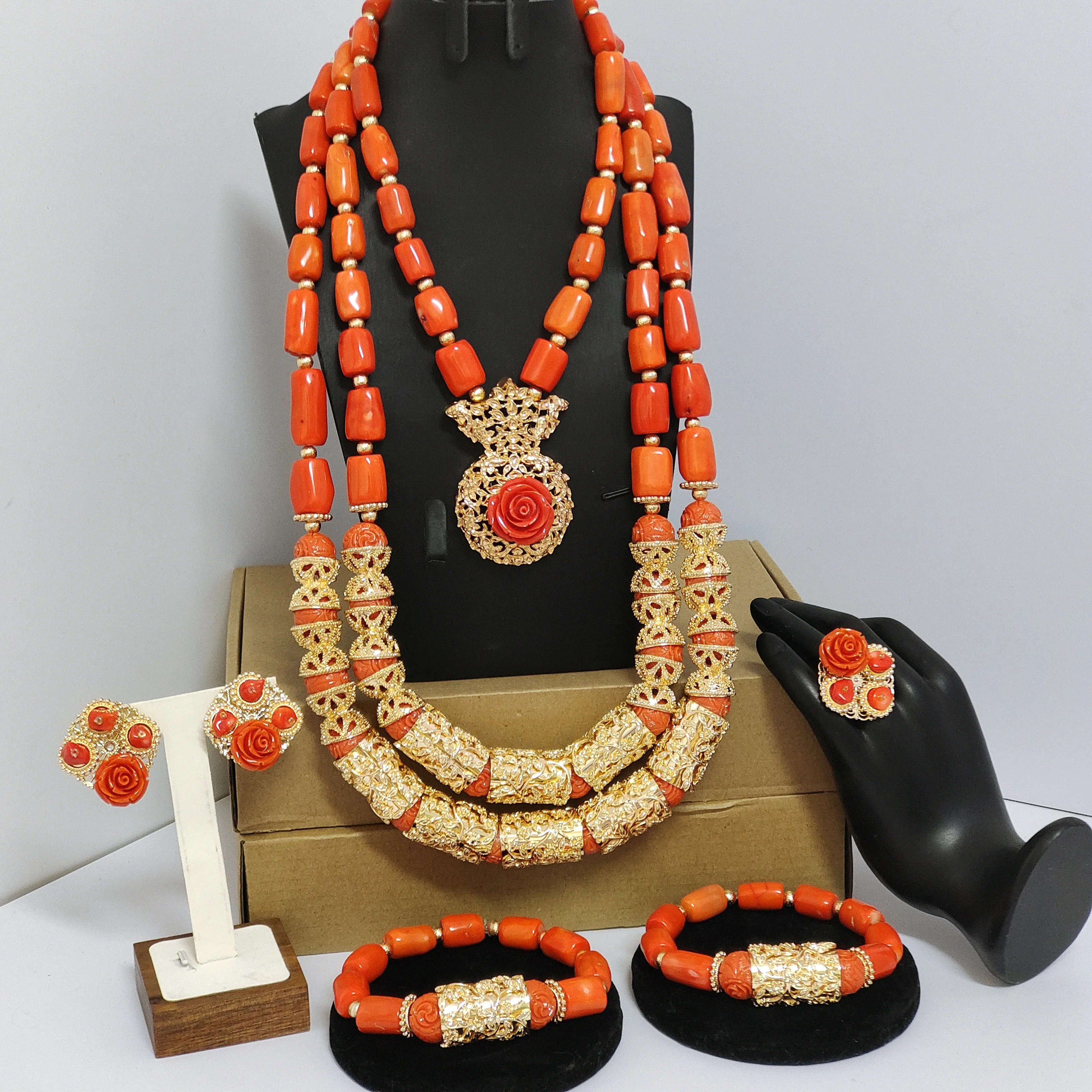 

Original Orange Coral Beads Nigerian Wedding Jewelry Sets