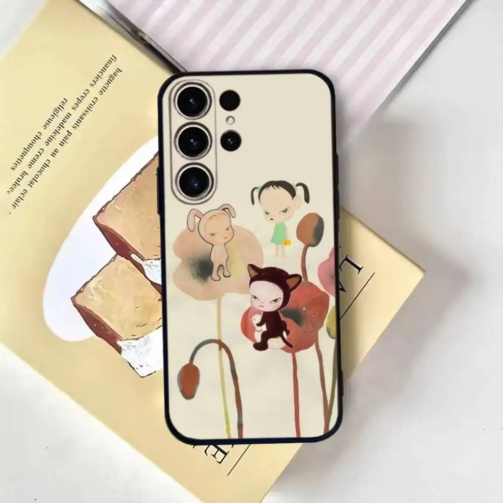Leuke Y-Yoshitome Nara Telefoon Case Voor SamsungS25,24,21,22,23,30,Ultra,20,Plus,Fe,Lite,Note,10,9,Zachte Zwarte Cover