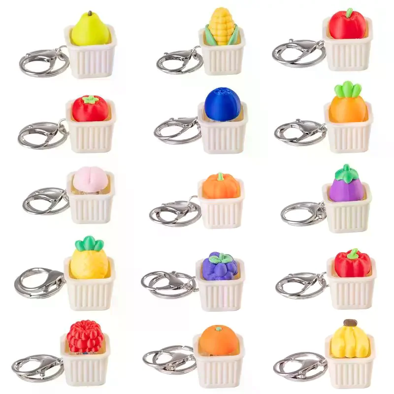 1Pcs 3D Vegetable And Fruit Keyboard Keychain Fidget Toys Without Light Push Stress Relief Sensory Toy Keyboard Clicker For Kids