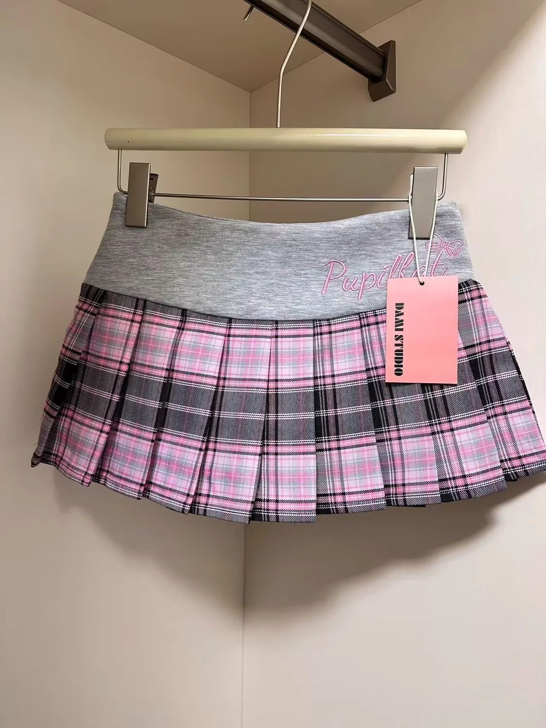 Korean Style Aesthetic Plaid Mini Skirt Women Elastic Waistband  High Waist Pleated Skater Y2k Skirt Lolita Kawaii Short Skirt
