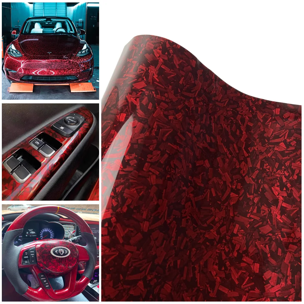 

Red Gloss Forged Carbon Fiber Vinyl Wrap Waterproof Stickers Bubble Free Vinyl Film Interior Exterior Styling for Auto Body