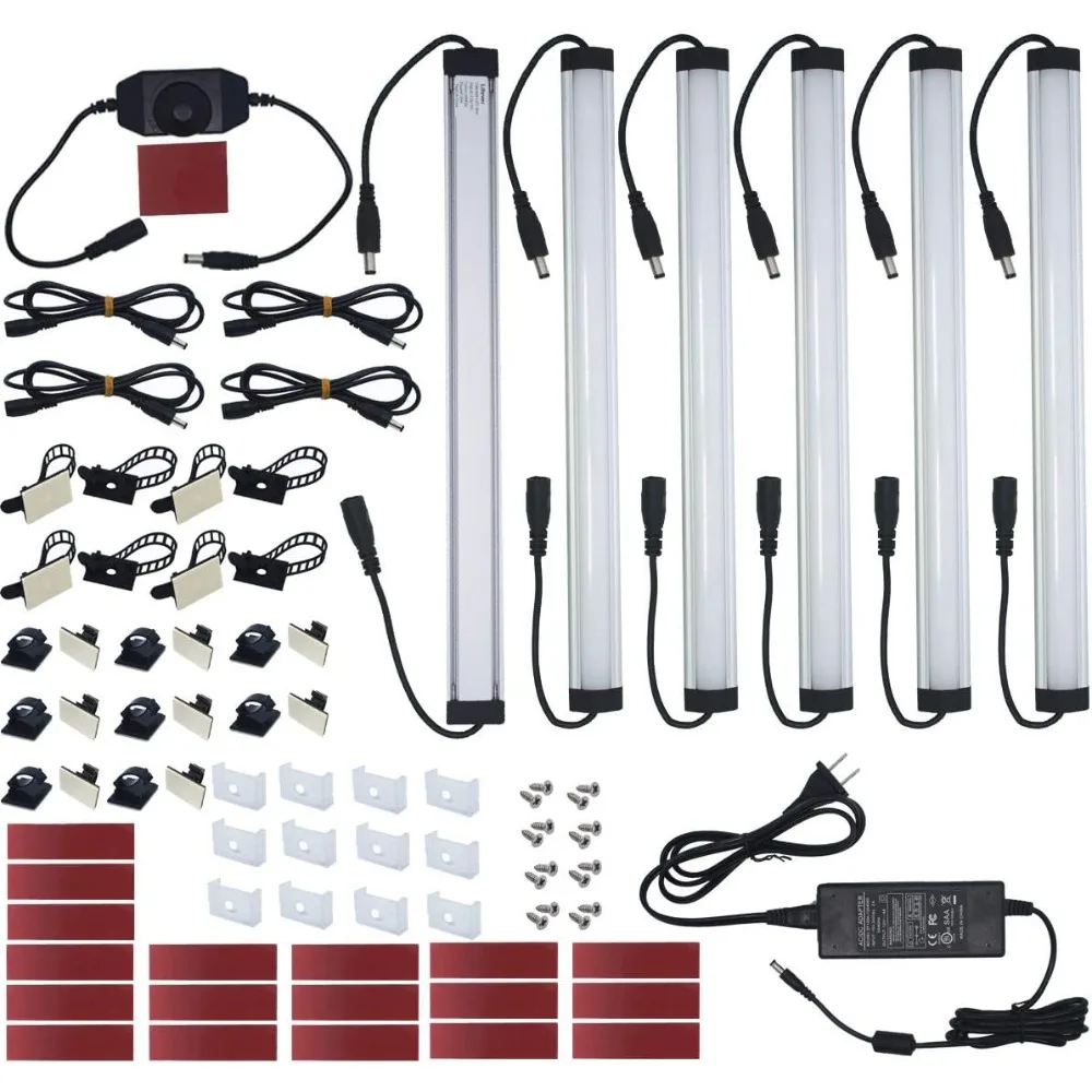 LED Lighting Kit for Under Cabinet, Plug-in or Hard Wired, Light Strips, Super Bright, 2000 Lumens, 6 PCs, 12 in