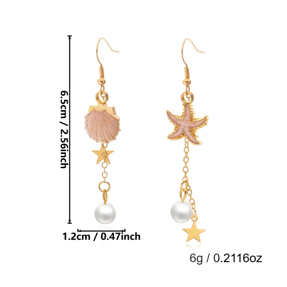 Ocean Beach Emaille Seestern Muschel Imitationsperlen Quaste Asymmetrische Hängeohrringe für Damen und Herren Stern-Ohrringe Sommer-Schmuck – Detail 17