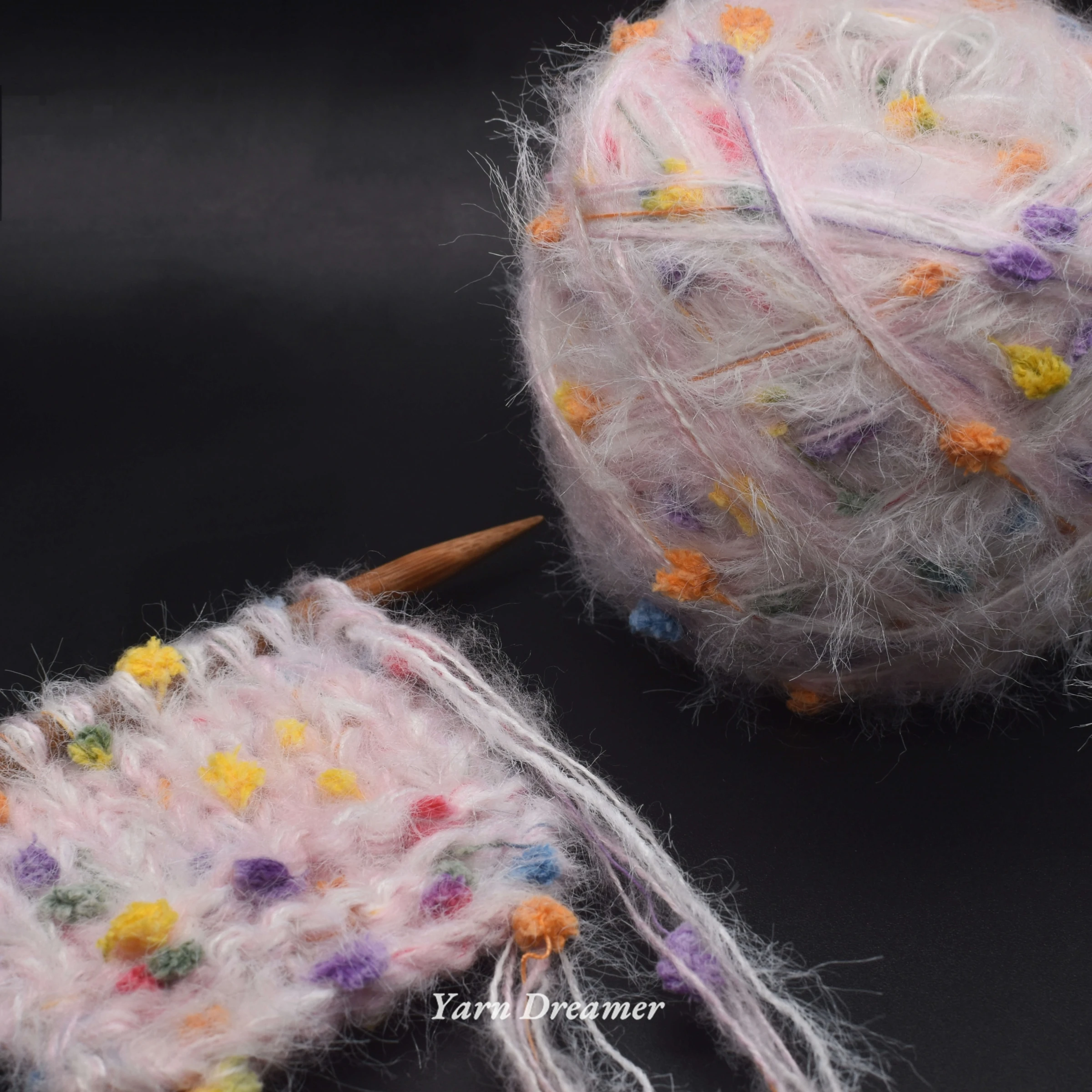 

100g Pink Purple Wool Yarn Blended Colorful Pom Pom Dots Knitting Yarn Puffy yarn for Crochet