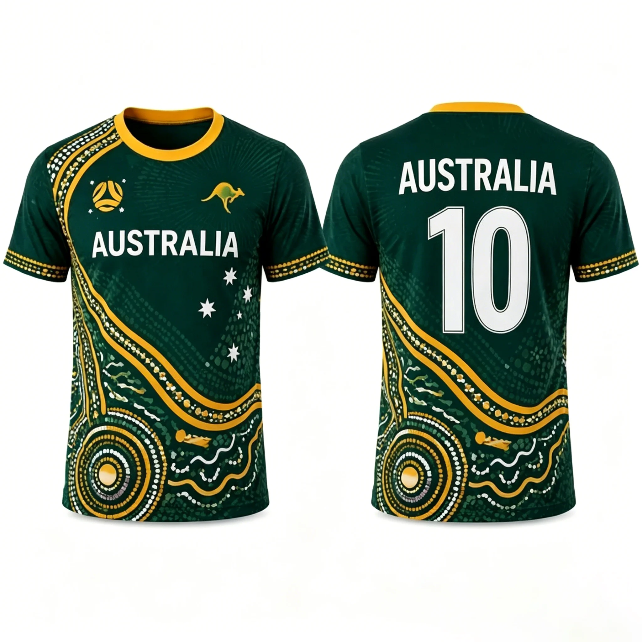 Camiseta de Fútbol Unisex de Australia 2026, Estampado de Canguro con Puntos Aboriginales, Secado Rápido, Manga Corta, para Adultos y Niños
