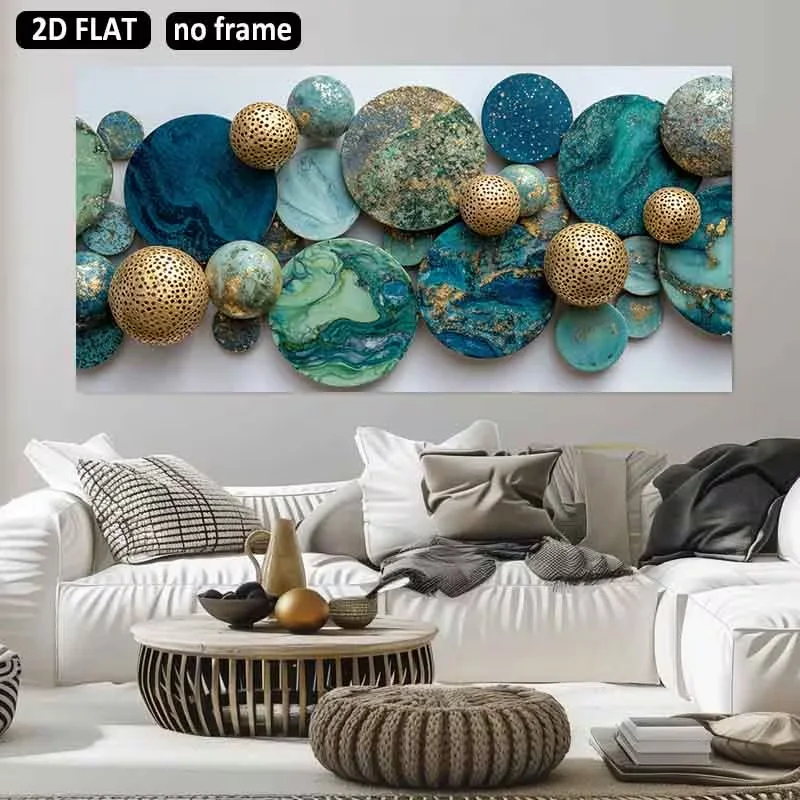 2D Flat, 1pc Large Modern Abstract Marble Texture Golden Sphere Wall Art - Wide Suitable for Interior Decoration Canvas, Unframe