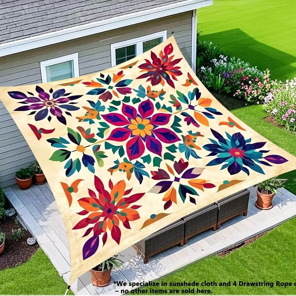 Floral Printed Canopy Cloth Cover UV Resistant Dacron Sunshade Ceiling Cover Bohemian Style Sunshade Tent Garden Courtyard