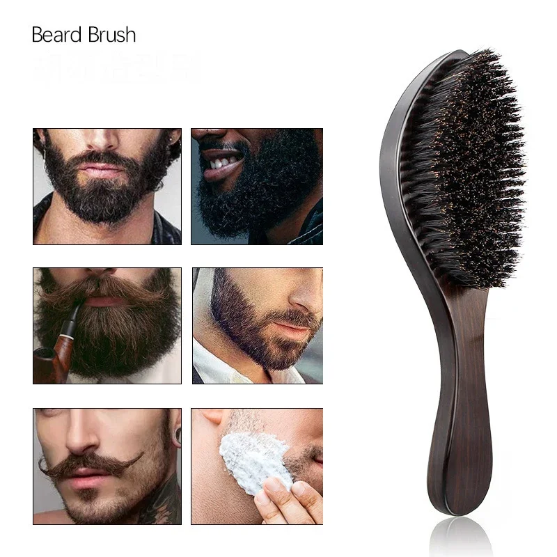 Wave Brush Hair Beard For Men Wild Boar Fur Barber Salon Facial Cleaning Shave Tool Razor Brush With Handle Styling Wave Brushes