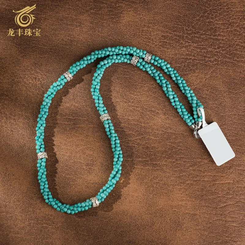 Necklace Natural Turquoise Round Beads Braided Twist Handmade Style Collarbone Chain