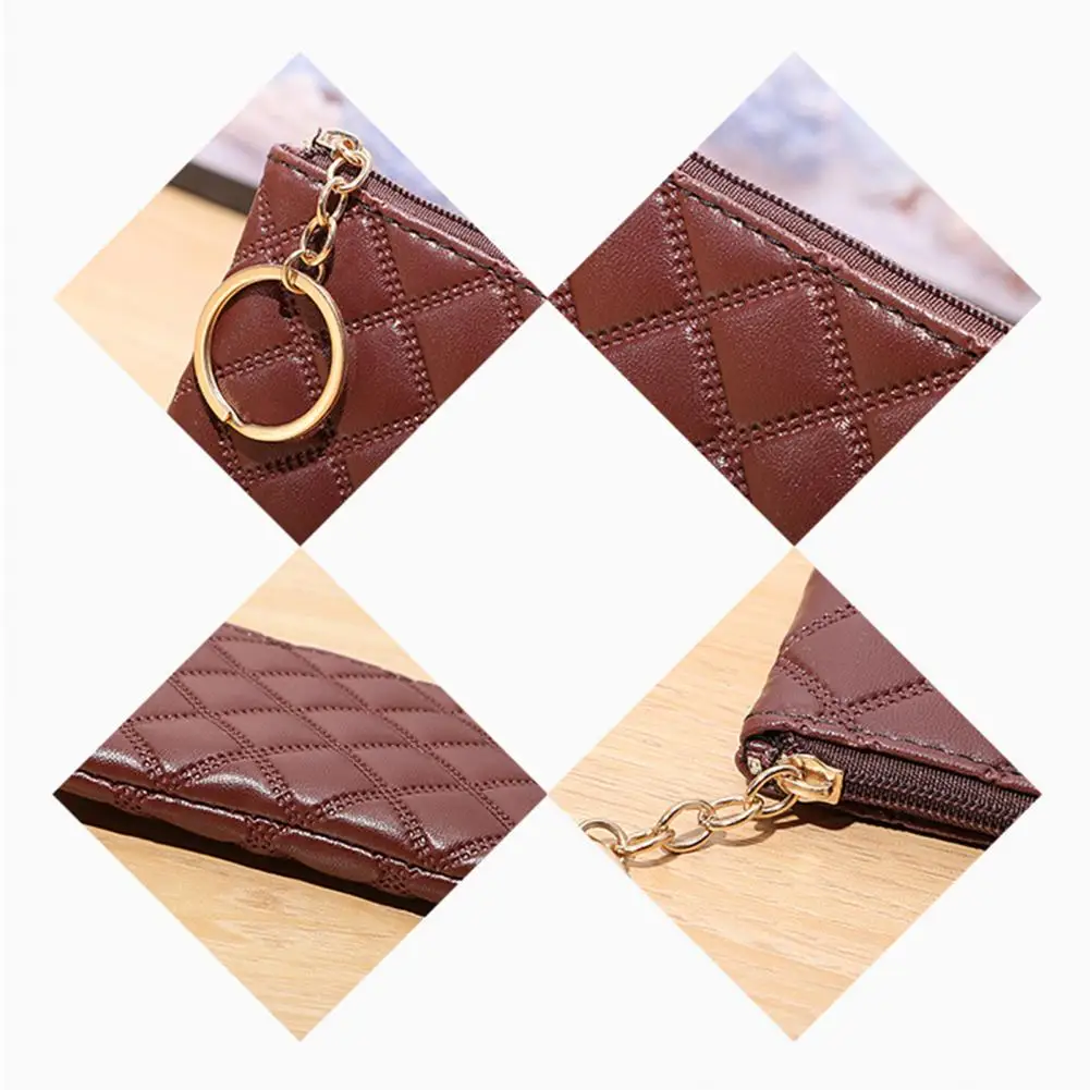 Fauxl Leather Coins Purse Women Mini Wallet Portable Faux Leather Zipper Key Ring Card Holder Slim Coins Purse for Shopping