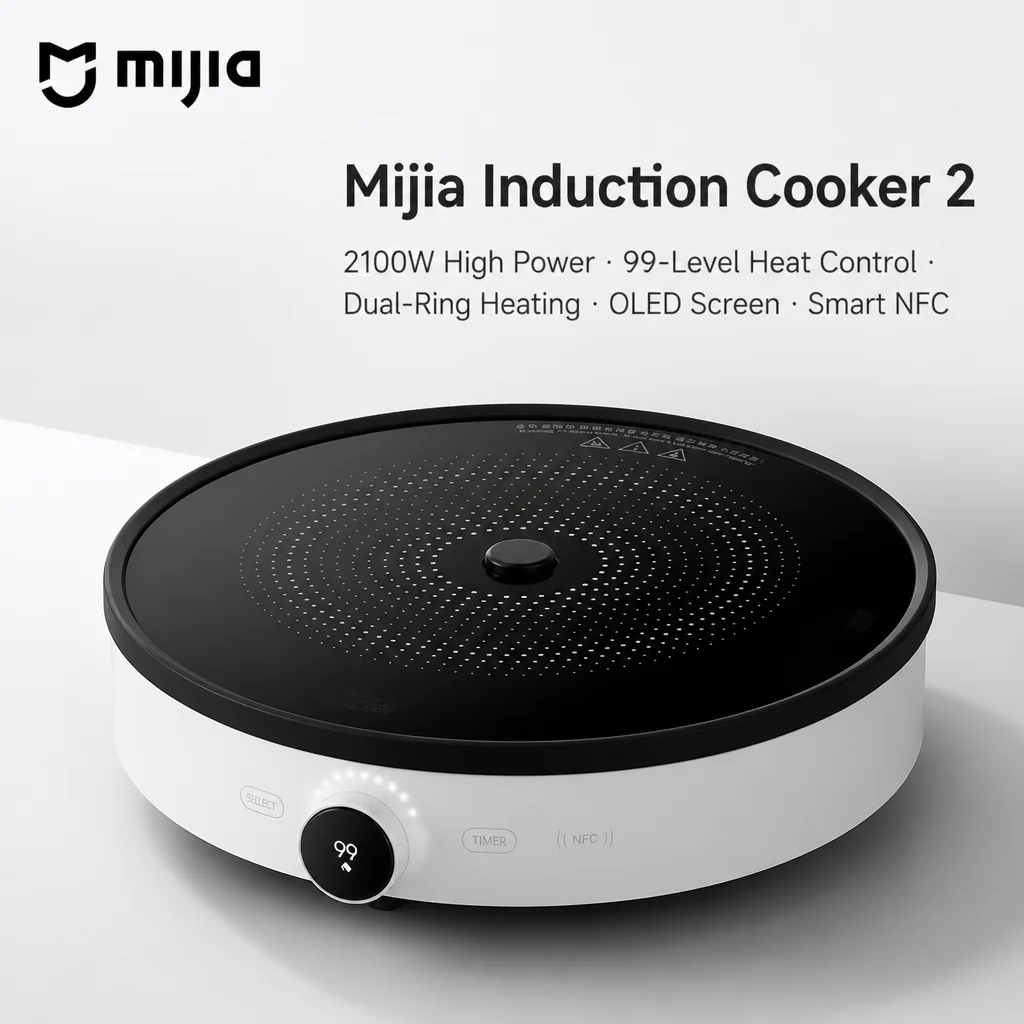 Mijia Induction Cooker 2 2100W Smart Electric Stove 99-Gear Precise Heat Control OLED Screen External Temp Sensor NFC App