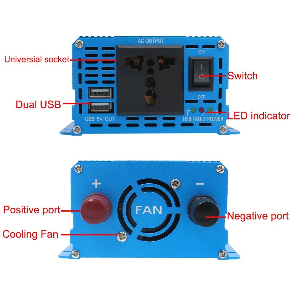 2000W Pure Sine Wave Inverter DC 12V/24V to AC 220V 230V Voltage Transfer Converter Charging Adapter EU Socket Auto Accessories