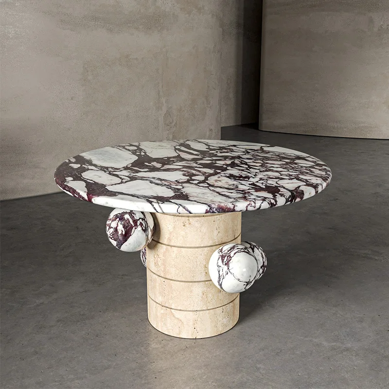 

S@ Design Modern Scandinavian Design 48 Round Marble Top Cream Stone Solid Dining Table for Dining Room Furniture