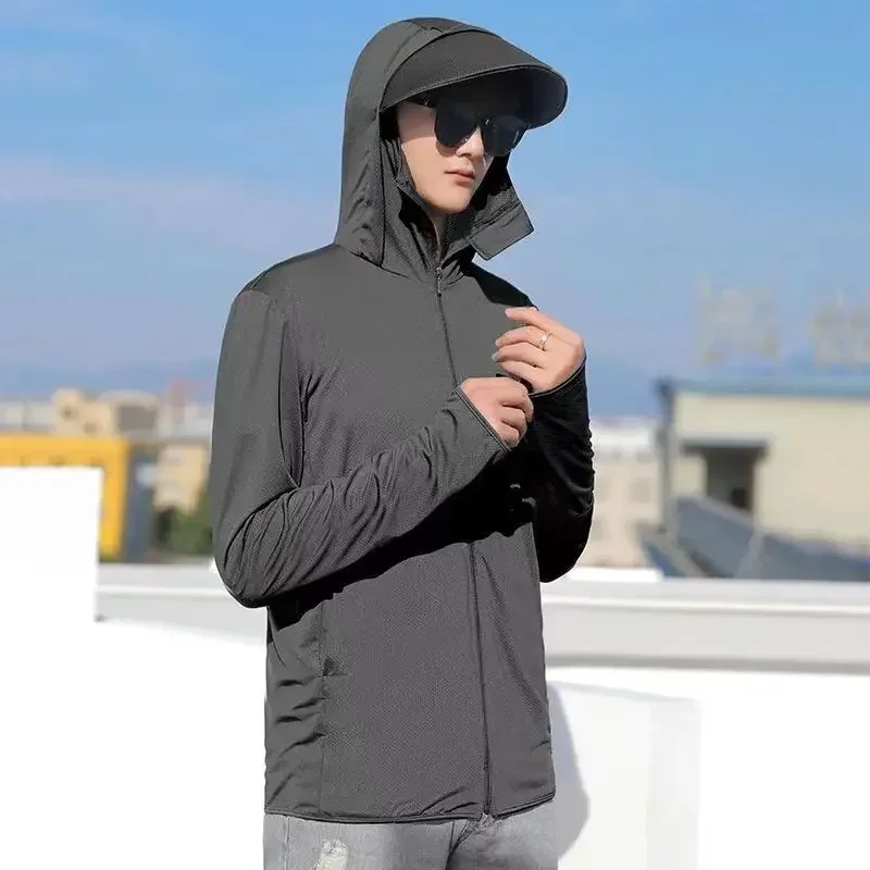 UV Protective Clothing Ice Silk Sunscreen Coat Ultra-Light Breathable Quick-Drying Long Sleeve Sportswear Hooded Jacket For Men