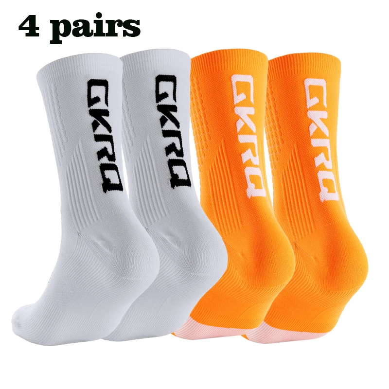 GKRQ 4 Paar 2023 neue Fahrradsocken Fahrrad Krankenschwester Kompression Rennrad Laufen MTB Kniehoch Weiß Sport Lustige Marke Schwarz