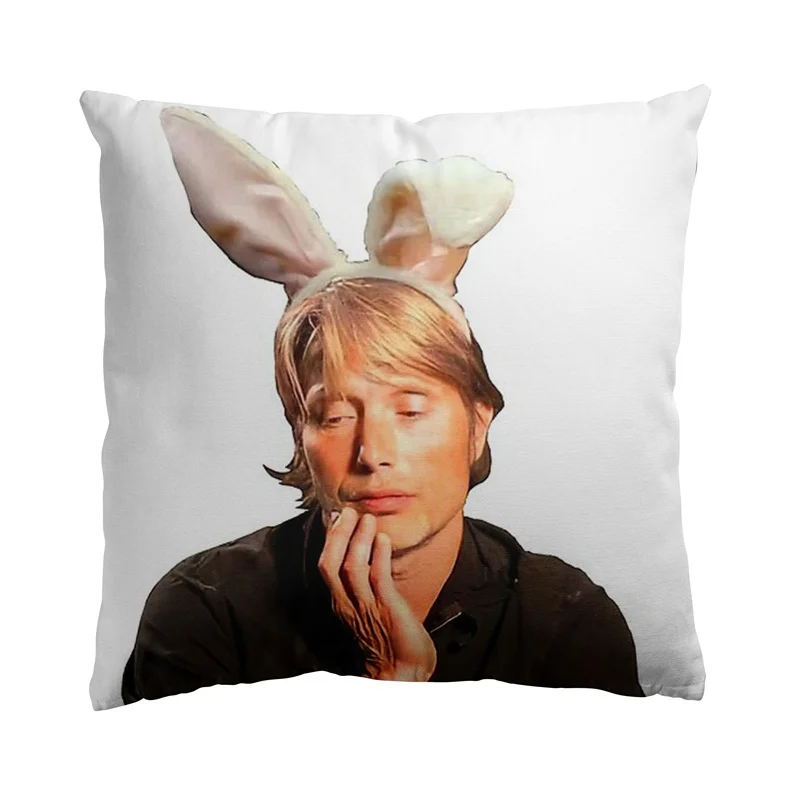 

Aertemisi 18'' x 18'' Mads Mikkelsen with Bunny Ears Square Throw Pillow Cushion Covers Cases Pillowcases 45cm x 45cm