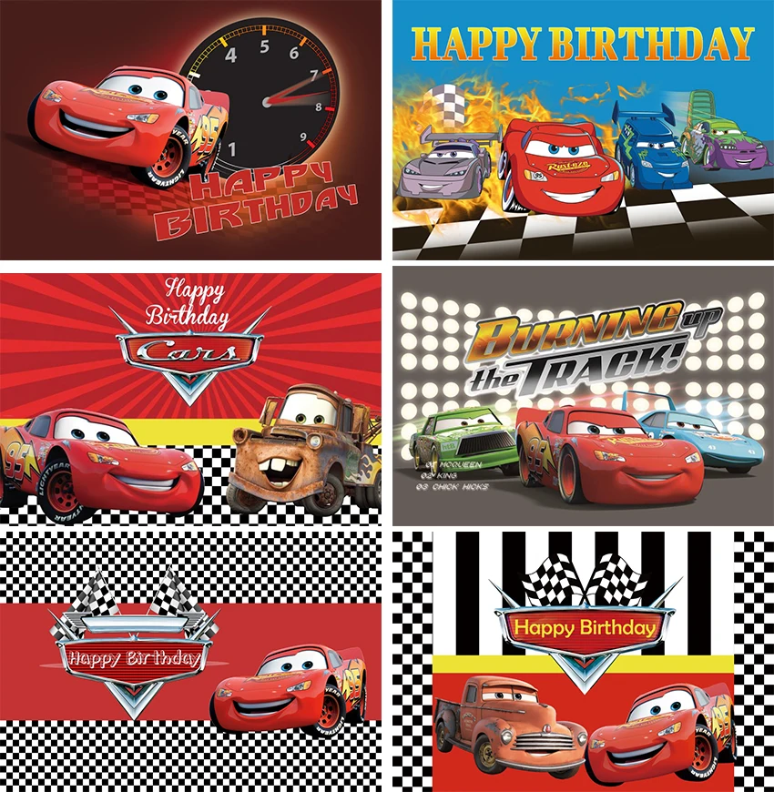 Disney Cars Mcqueen Theme Photography Vinyl Backdrops Customized Boy Birthday Party Christmas Background for Photo Studio