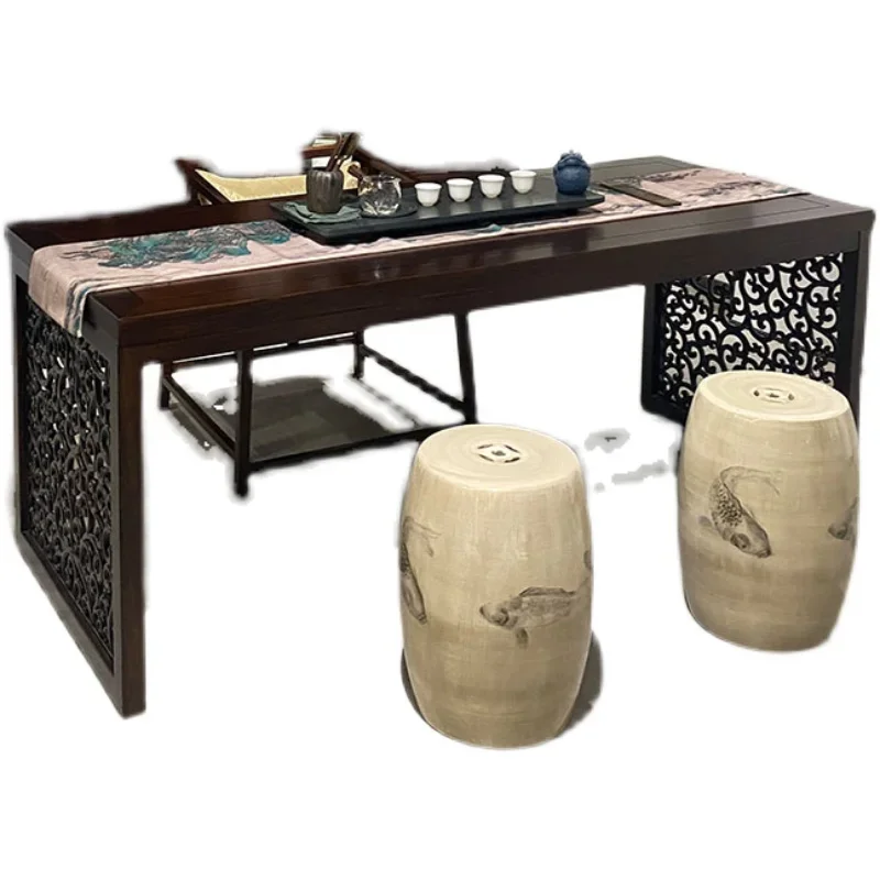 

New Chinese tea table and chair combination Zen solid wood tea table, simple tea art table, household black walnut