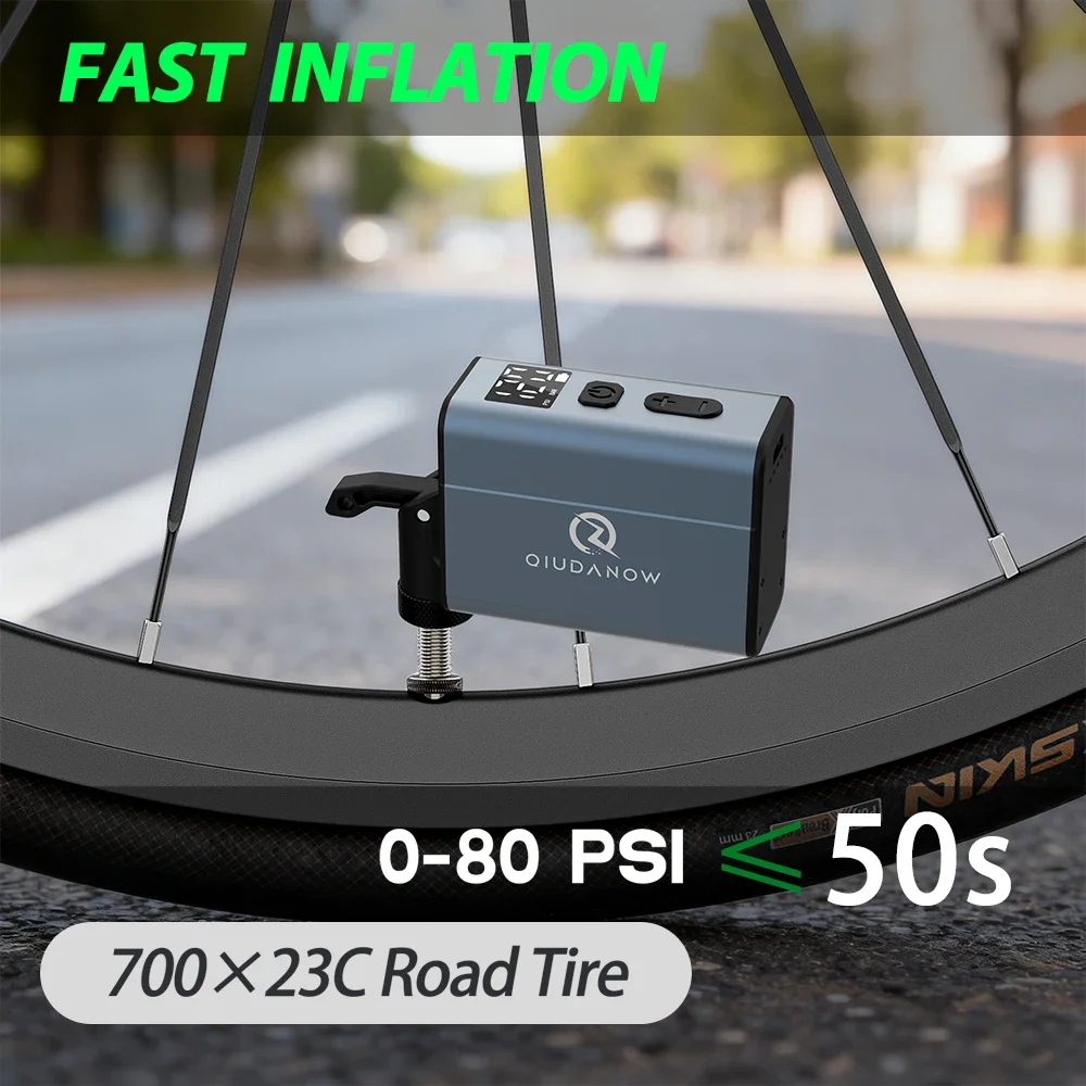 

Electric Air Pump Bike Pump 120PSI Dual 480mAh with Digital Screen Fast Inflation for MTB Road Bike with Presta Schrader & Clik