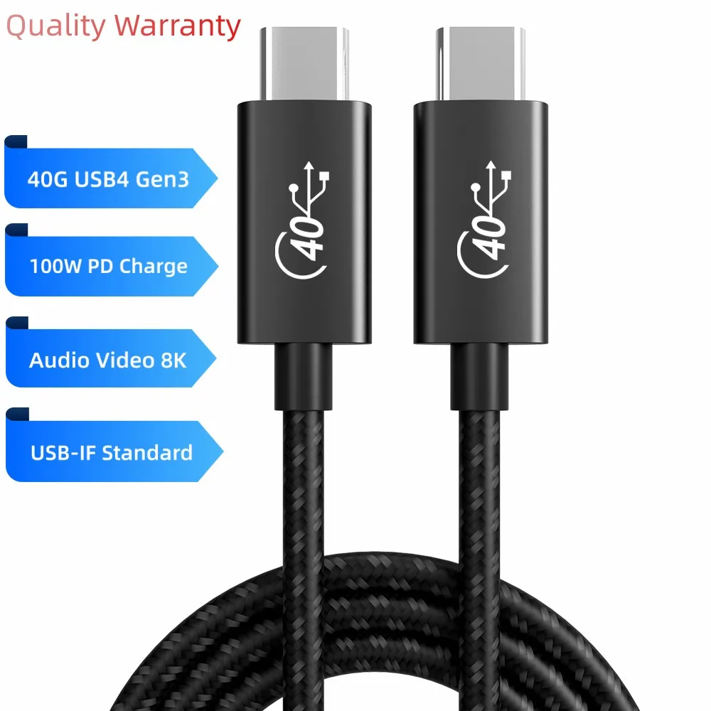 Super Speed 40gbps 8K 5K 60Hz USB-C Type C USB 4.0 Cable Thunderbolt 4 Braided Cable PD 100W 0.5M 1M 2M Drop Shipping