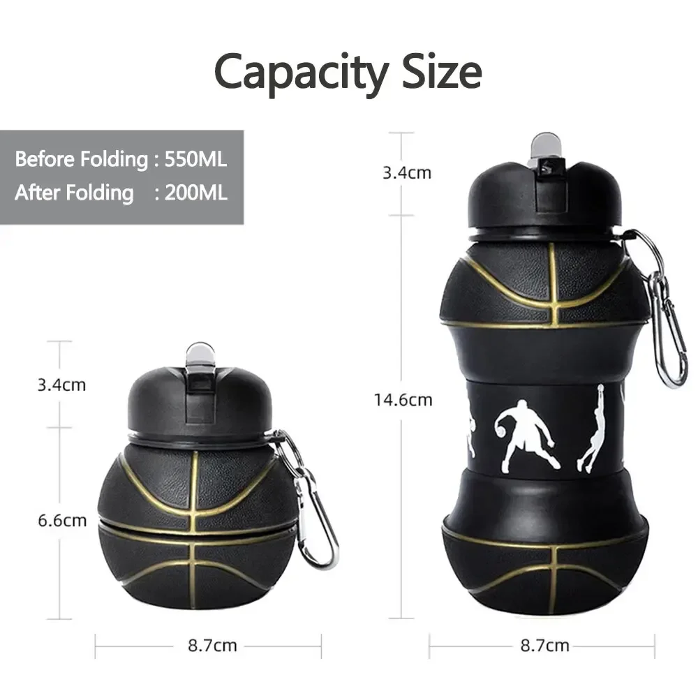 Silicone Fold Water Bottle Cups Outdoor Sports Basketball Style Leakproof Portable Sports Water Kettle
