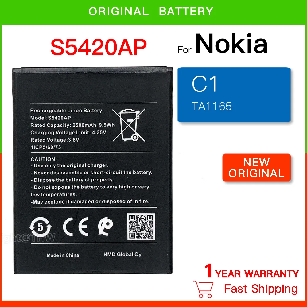 Replacement Battery 2500mAh S5420AP Battery For NOKIA C1 TA1165 TA 1165 S5420AP Original Phone High Quality Batteries