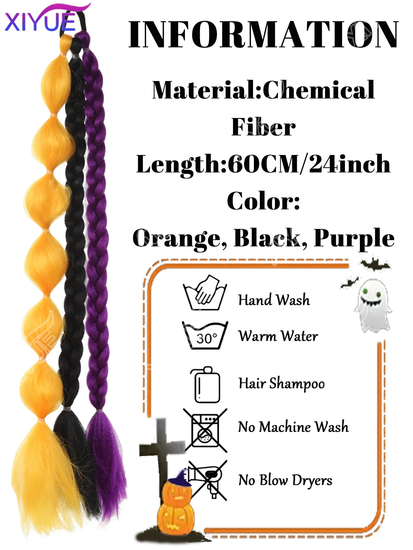 XIYUE 24inch Braided Purple Hair Ponytail with Christmas Cosplay Hair Synthetic Rubber band Ponytail Braid Accessory